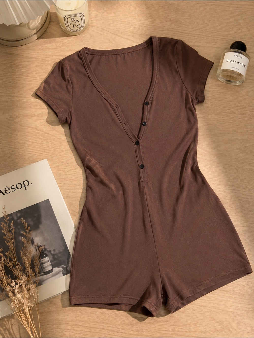 Dolls Teddy Bear Soft Sleep Romper- Brown + Short Sleeve